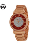 Michael Kors Caitlin Red Dial Rose Gold Stainless Steel Strap Watch for Women - MK3377