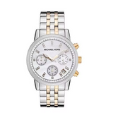 Michael Kors Ritz Chronograph White Dial Two Tone Steel Strap Watch for Women - MK5057