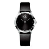 Calvin Klein Minimal Black Dial Black Leather Strap Watch for Men - K3M221CS