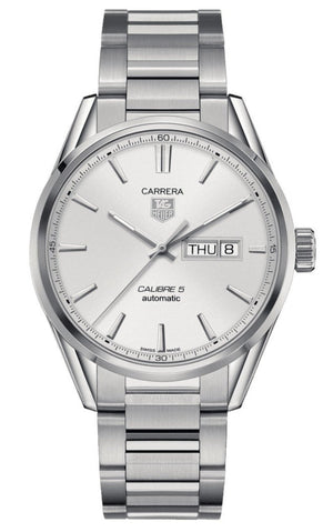 Tag Heuer Carrera Calibre 5 Automatic 41mm White Dial Silver Steel Strap Watch for Men - WAR201B.BA0723