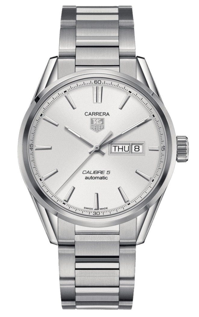 Tag Heuer Carrera Calibre 5 Automatic White Dial Silver Steel Strap Watch for Men - WAR201B.BA0723