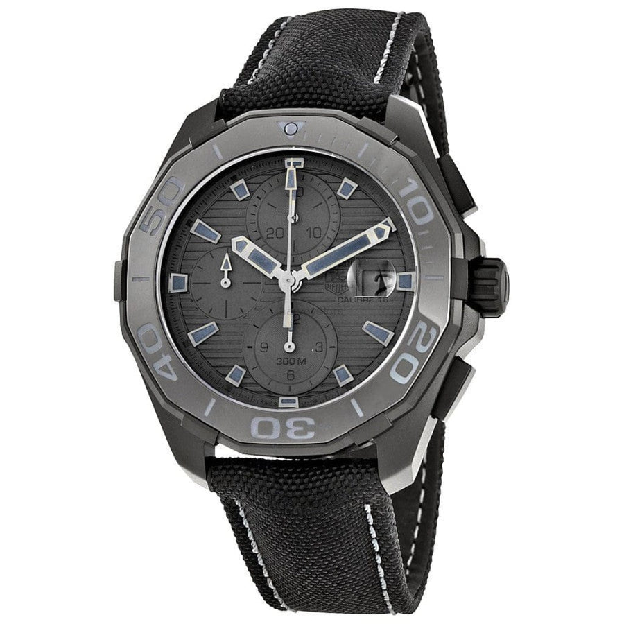 Tag Heuer Aquaracer Automatic Chronograph Special Edition Titanium Grey Dial Black Leather Strap Watch for Men - CAY218B.FC6370