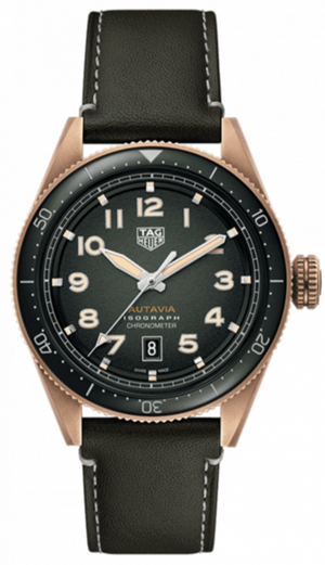 Tag Heuer Autavia Calibre 5 Automatic 42mm Olive Green Dial Leather Strap Watch for Men - WBE5190.FC8268