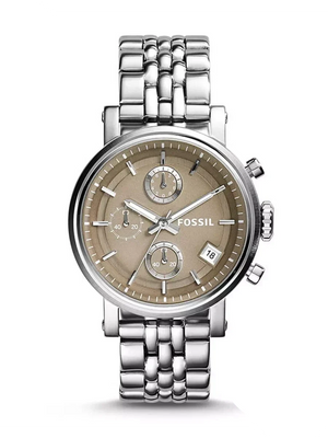 Fossil Boyfriend Chronograph Brown Dial Silver Steel Strap Watch for Women - ES3747