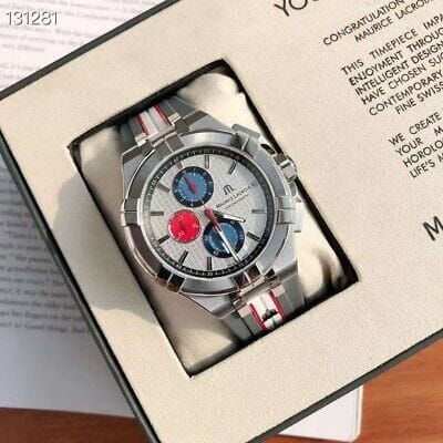 Maurice Lacroix Aikon Chronograph Special Edition Mahindra Racing Silver Dial Grey Rubber Strap Watch for Men - AI1018-TT031-130-2