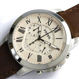 Fossil Grant Chronograph White Dial Brown Leather Strap Watch for Men - FS4735