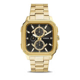 Fossil Inscription Multifunction Black Dial Gold Steel Strap Watch for Men - BQ2656