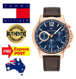 Tommy Hilfiger London Chronograph Blue Dial Brown Leather Strap Watch for Men - 1791532