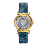 Versace V-Motif Vintage Logo Diamonds Blue Dial Blue Leather Strap Watch for Women - VERE01018