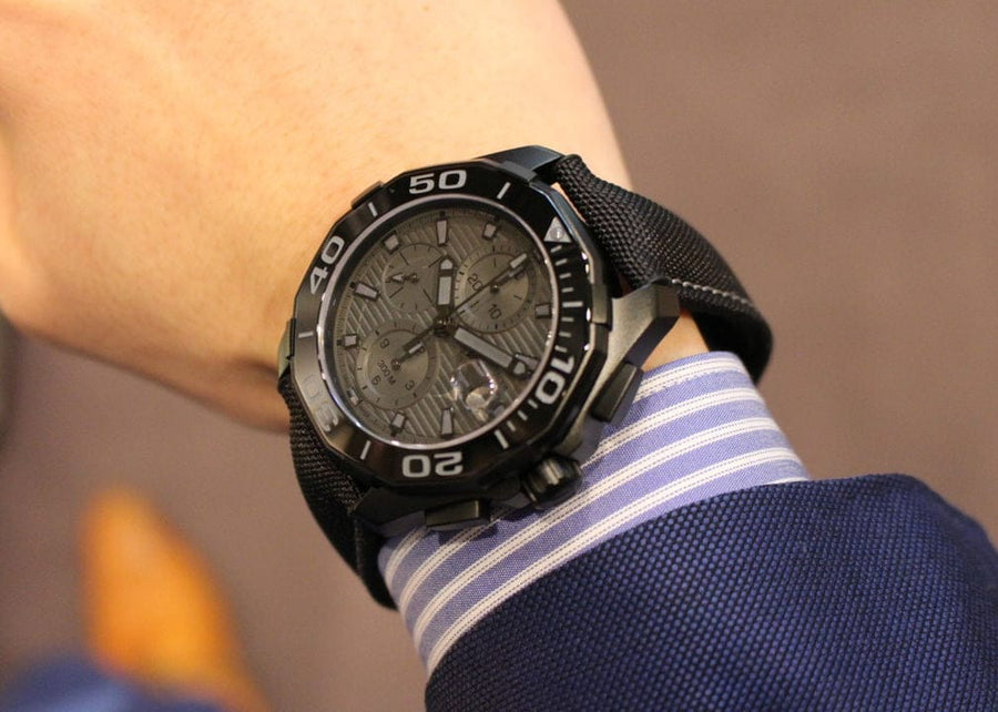 Tag Heuer Aquaracer Automatic Chronograph Special Edition Grey Titanium Dial Black Leather Strap Watch for Men - CAY218B.FC6370