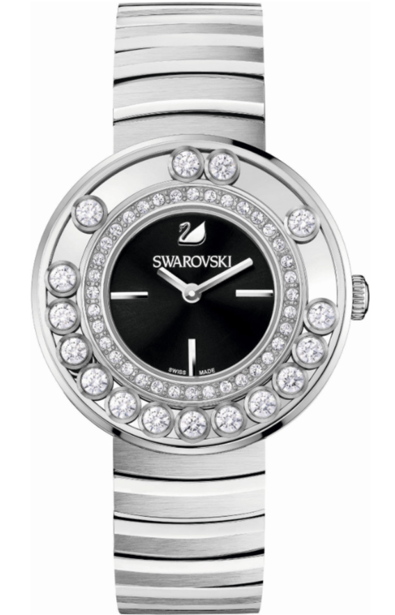 Swarovski Lovely Crystal Black Dial Silver Steel Strap Watch for Women - 1160305