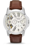 Fossil Grant Twist Multi-Function White Dial Brown Leather Strap Watch for Men - ME1144