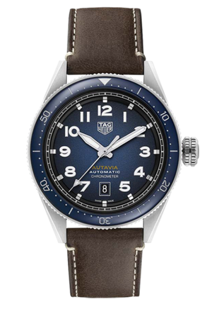 Tag Heuer Autavia Calibre 5 42mm Automatic Blue Dial Brown Leather Strap Watch for Men - WBE5116.FC8266