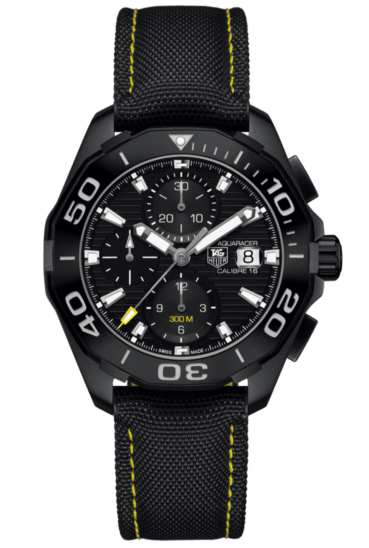 Tag Heuer Aquaracer Chronograph PVD Black Dial Black Nylon Strap Watch for Men - CAY218A.FC6361
