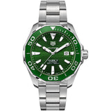 Tag Heuer Aquaracer Calibre 5 Green Dial Silver Steel Strap Watch for Men - WAY201S.BA0927