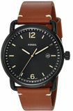 Fossil Commuter Three Hand Date Black Dial Brown Leather Strap Watch for Men - FS5276