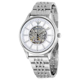 Emporio Armani Meccanico Skeleton Silver Dial Silver Steel Strap Watch For Men - AR1945