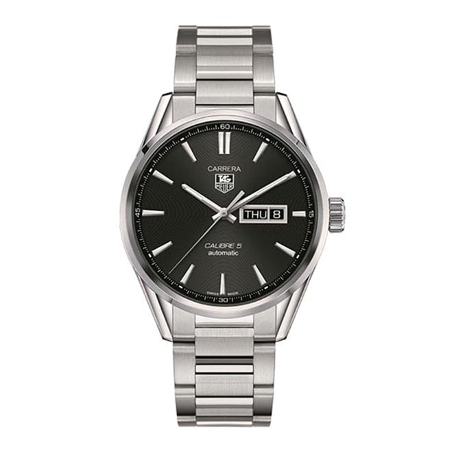 Tag Heuer Carrera Calibre 5 Automatic Black Dial Silver Steel Strap Watch for Men - WAR201A.BA0723