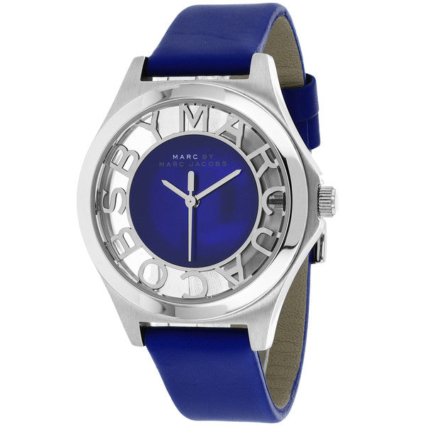 Marc Jacobs Henry Skeleton Blue Dial Blue Leather Strap Watch for Women - MBM1337