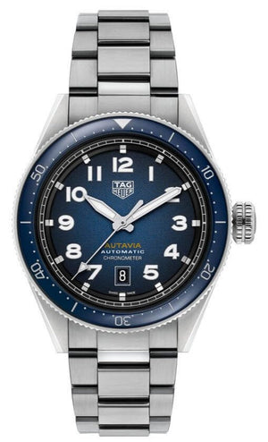 Tag Heuer Autavia Automatic 42mm Blue Dial Silver Steel Strap Watch for Men - WBE5116.EB0173