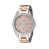 Fossil Riley Multifunction Rose Gold Dial Two Tone Steel Strap Watch for Women - ES4145