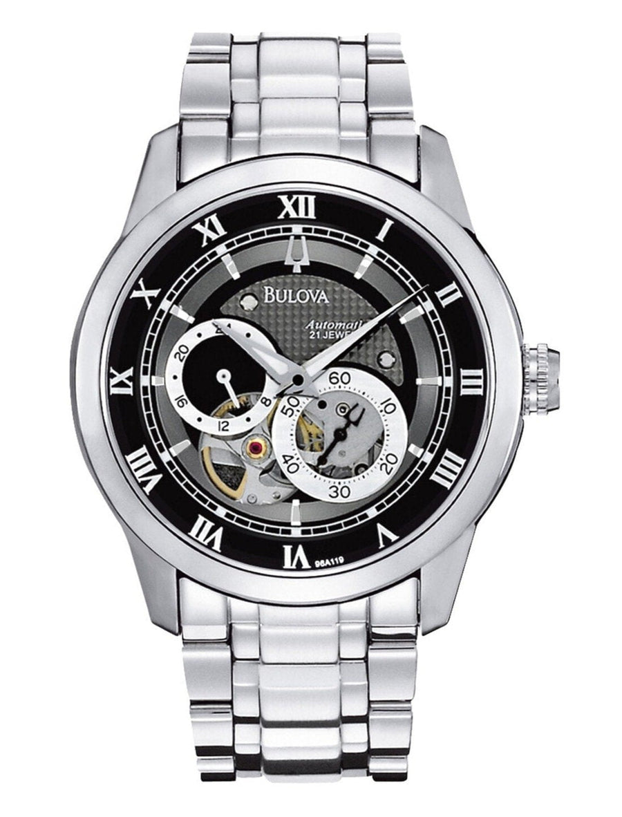 Bulova BVA Dual Aperture Black Dial Silver Steel Strap Watch for Men - 96A119