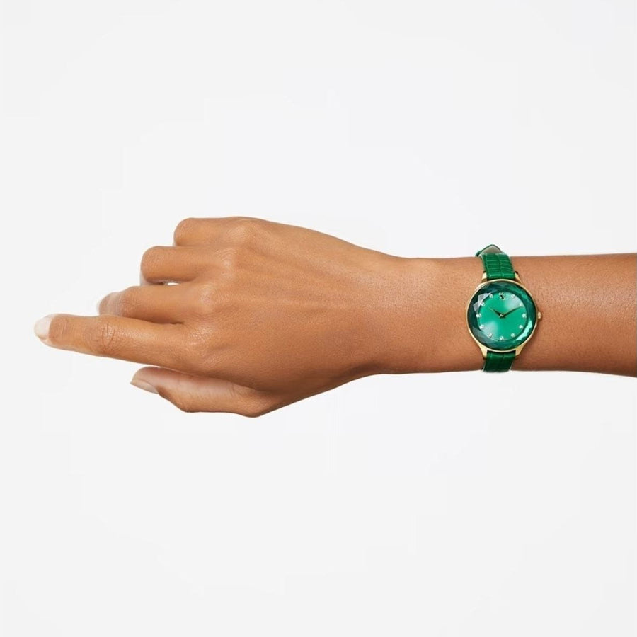 Swarovski Octea Nova Crystals Green Dial Green Leather Strap Watch for Women - 5650005