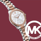 Michael Kors Layton Three Hand Mother of Pearl White Dial Two Tone Steel Strap Watch For Women - MK6849