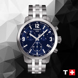 Tissot PRC 200 Chronograph Blue Dial Silver Steel Strap Watch For Men - T055.417.11.047.00