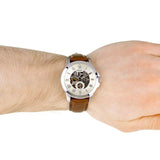 Fossil Grant Automatic White Dial Brown Leather Strap Watch for Men - ME3052