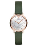 Emporio Armani Mother of Pearl Dial Green Leather Strap Watch For Women - AR11150