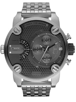 Diesel Little Daddy Chronograph Black Dial Silver Steel Strap Watch For Men - DZ7259