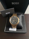 Hugo Boss Globetrotter Chronograph Black Dial Gold Steel Strap Watch for Men - 1513932