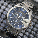 Diesel Mega Chief Chronograph Blue Dial Black Steel Strap Watch For Men - DZ4329