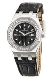 Audemars Piguet Royal Oak Quartz Diamonds Black Dial Black Leather Strap Watch for Women - 67621ST.ZZ.D002CR.01