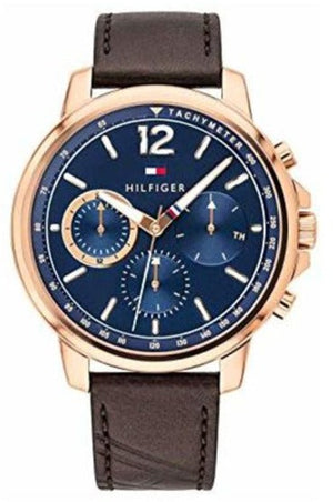 Tommy Hilfiger London Chronograph Blue Dial Brown Leather Strap Watch for Men - 1791532