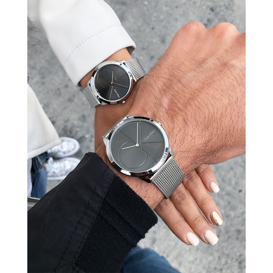 Calvin Klein Minimal Black Dial Silver Mesh Bracelet Watch for Women - K3M22123