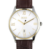 Hugo Boss Classic White Dial Brown Leather Strap Watch for Men - 1513486