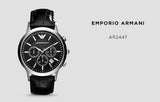 Emporio Armani Renato Chronograph Black Dial Black Leather Strap Watch For Men - AR2447