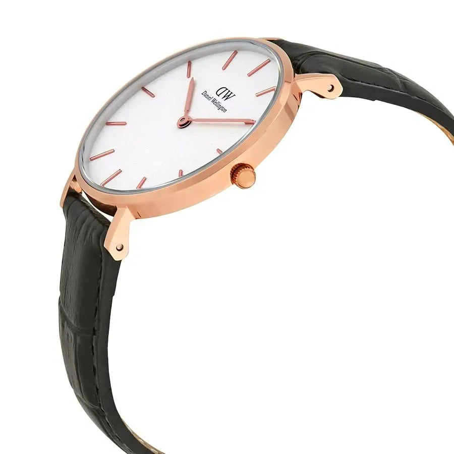 Daniel Wellington Petite Reading White Dial Black Leather Strap Watch For Women - DW00100173
