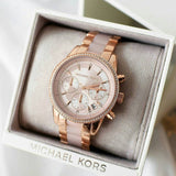 Michael Kors Ritz Chronograph Rose Gold Dial Two Tone Steel Strap Watch for Women - MK6307