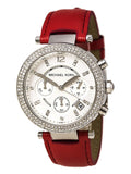 Michael Kors Parker Silver Dial Red Leather Strap Watch for Women - MK2278