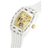 Guess Phoenix Analog Gold Dial White Silicone Strap Watch For Men - GW0499G5