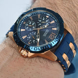 Guess Oasis Blue Dial Blue & Rose Gold Stainless Steel Strap Watch For Men - W0366G4