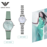 Emporio Armani Gianni T Bar Mother Of Pearl Blue Dial Blue Leather Strap Watch For Women - AR1959