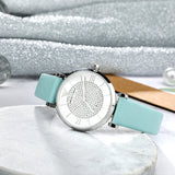 Emporio Armani Gianni T Bar Analog Crystals Silver Dial Blue Leather Strap Watch For Women - AR11443