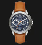 Michael Kors Ryker Chronograph Analog Blue Dial Brown Leather Strap Watch For Men - MK8518