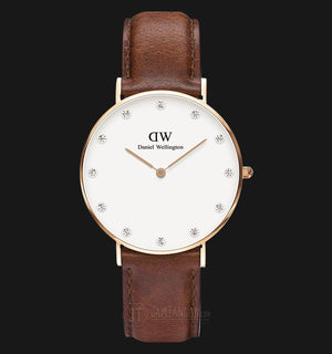 Daniel Wellington Classy St Mawes White Dial Brown Leather Strap Watch For Women - DW00100075