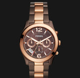 Fossil Perfect Boyfriend Multifunction Brown Dial Two Tone Steel Strap Watch for Women - ES4284