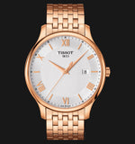 Tissot T Classic Tradition White Dial Rose Gold Steel Strap Watch For Women - T063.610.33.038.00